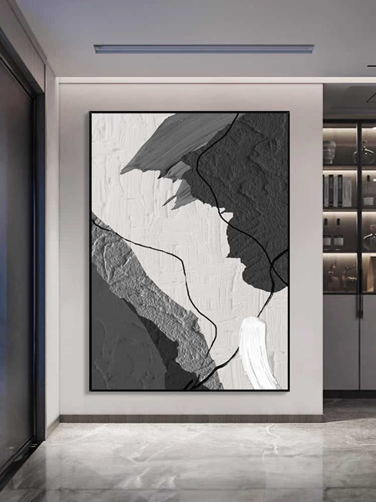 Grey and White Abstract Painting - Hand Painting