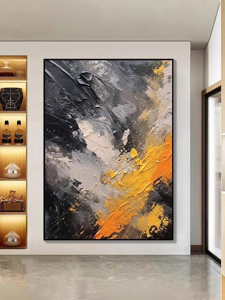 Arte de pared texturizado en negro y naranja