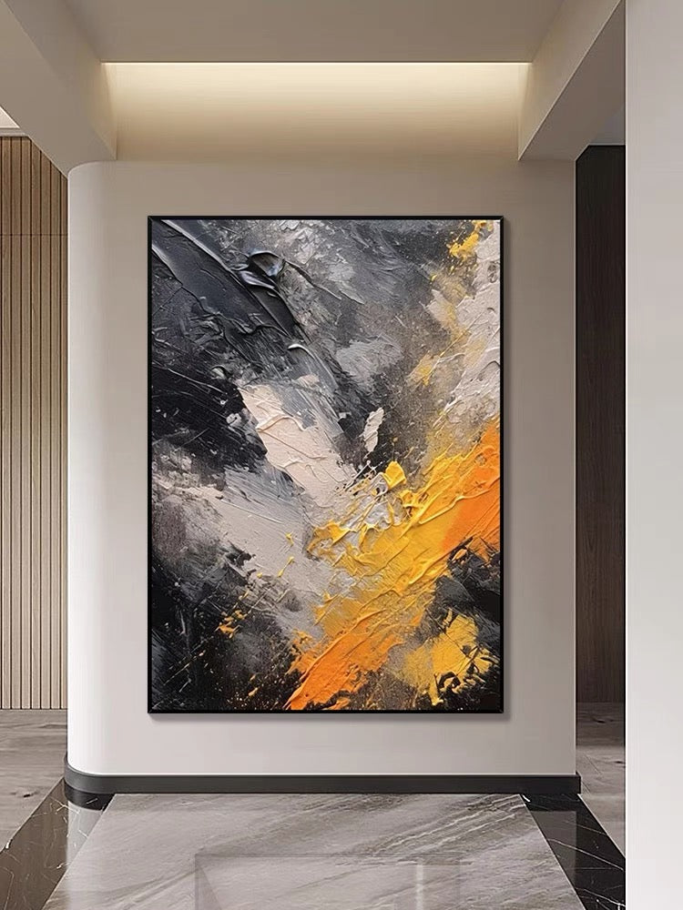 Arte de pared texturizado en negro y naranja