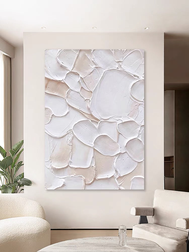 Arte de pared texturizado con estilo de parches blancos y rosados