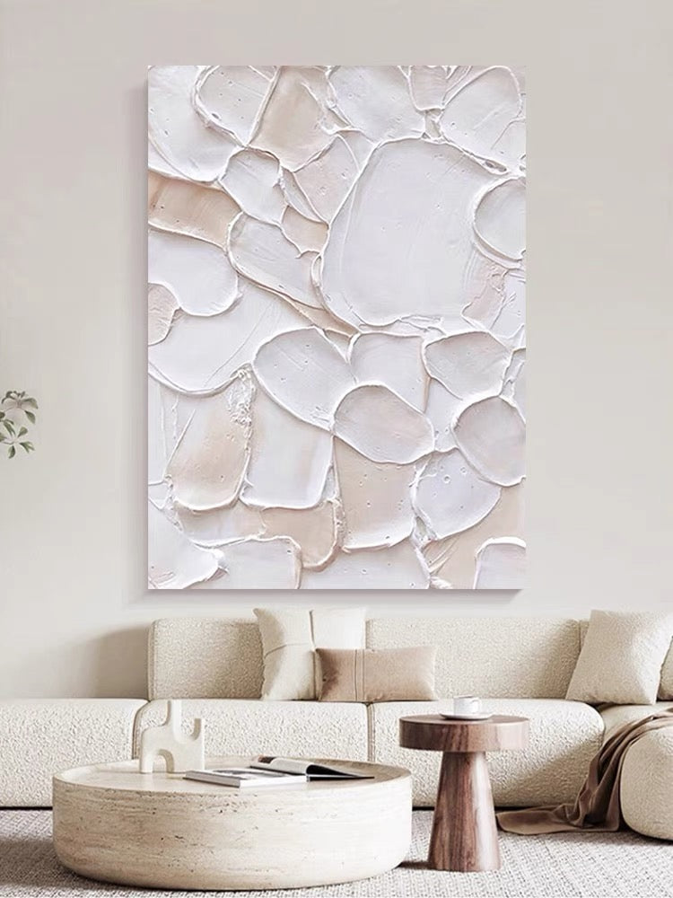 Arte de pared texturizado con estilo de parches blancos y rosados