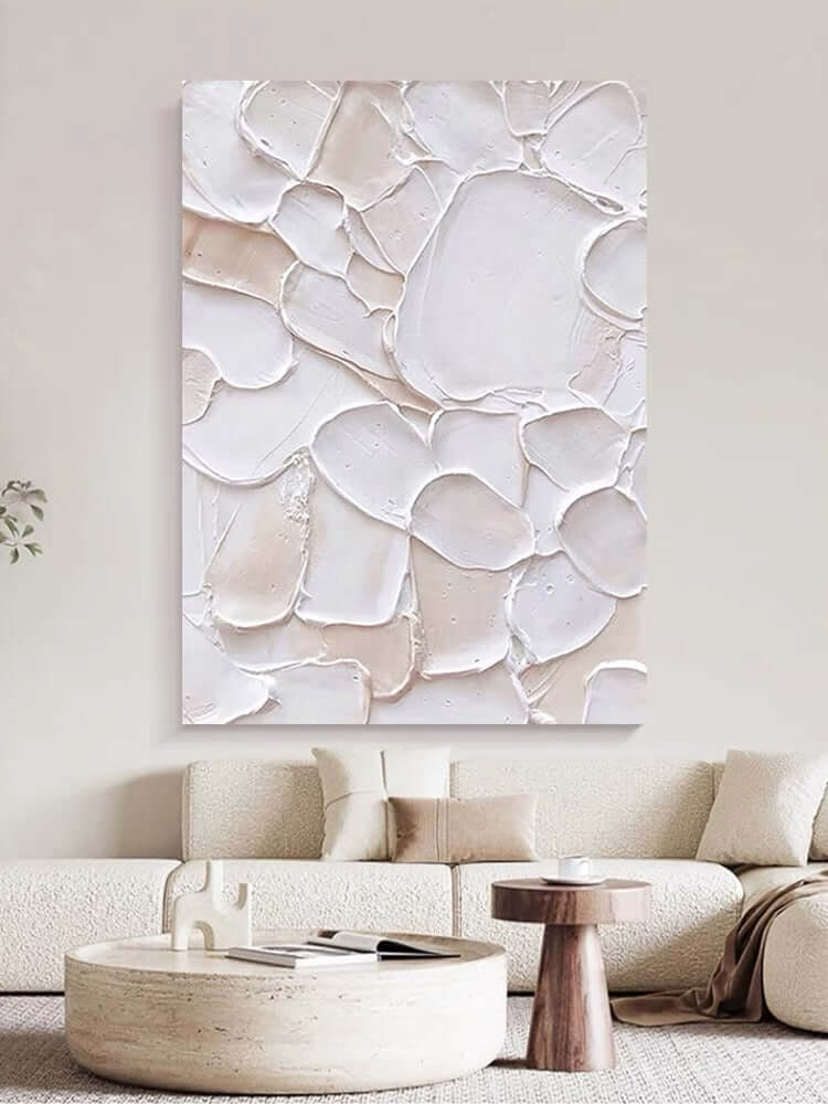 White and Pink Patches Style Textured Wall Art - Hand Painting Luxury Wall Art