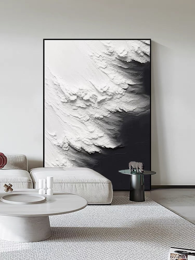 Black and White Waves Textured Wall Art