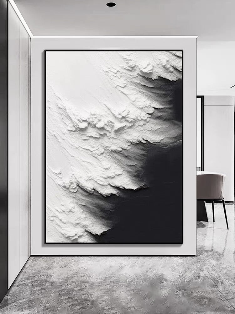Black and White Waves Textured Wall Art - Hand Painting
