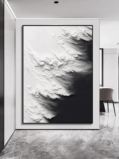 Black and White Waves Textured Wall Art - Hand Painting