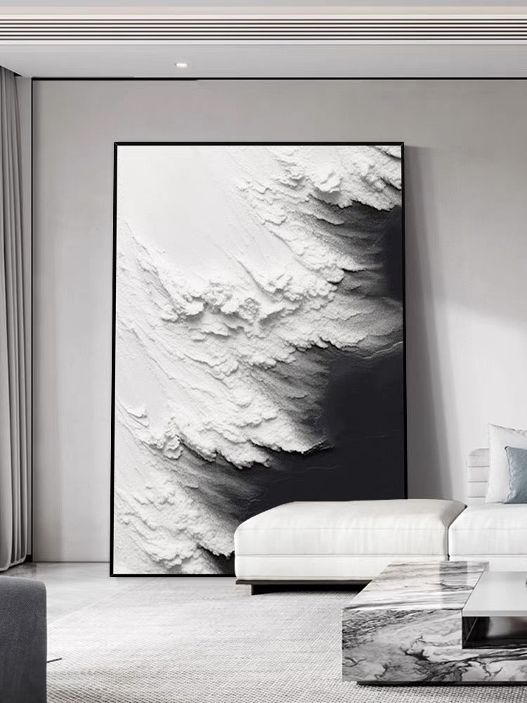 Black and White Waves Textured Wall Art - Hand Painting Black and White Paintings
