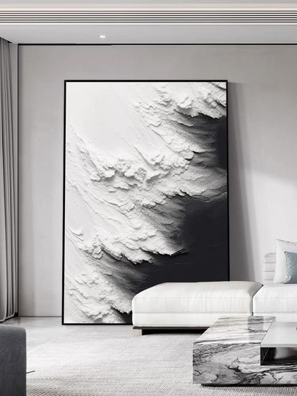 Black and White Waves Textured Wall Art - Hand Painting
