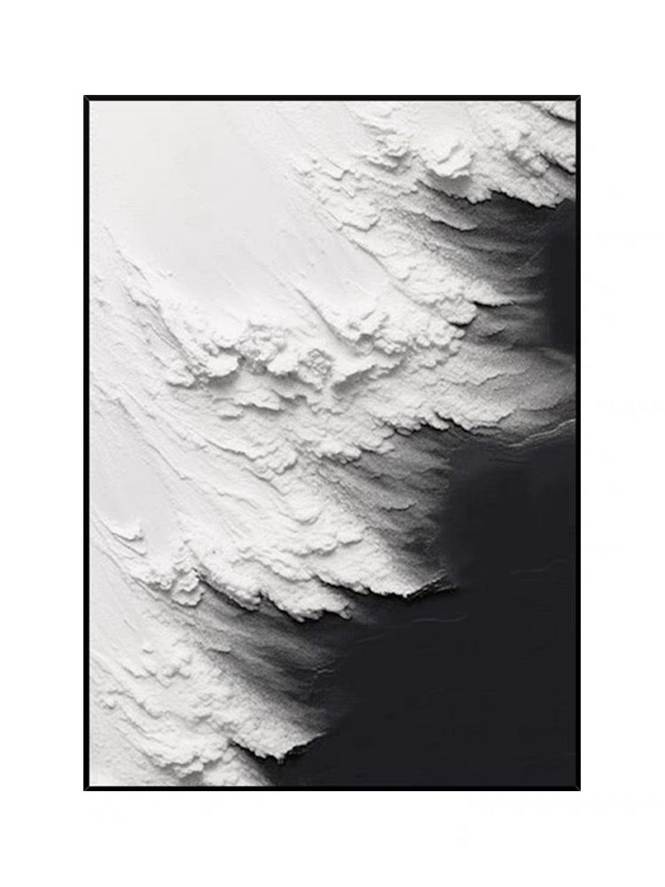 Black and White Waves Textured Wall Art - Hand Painting
