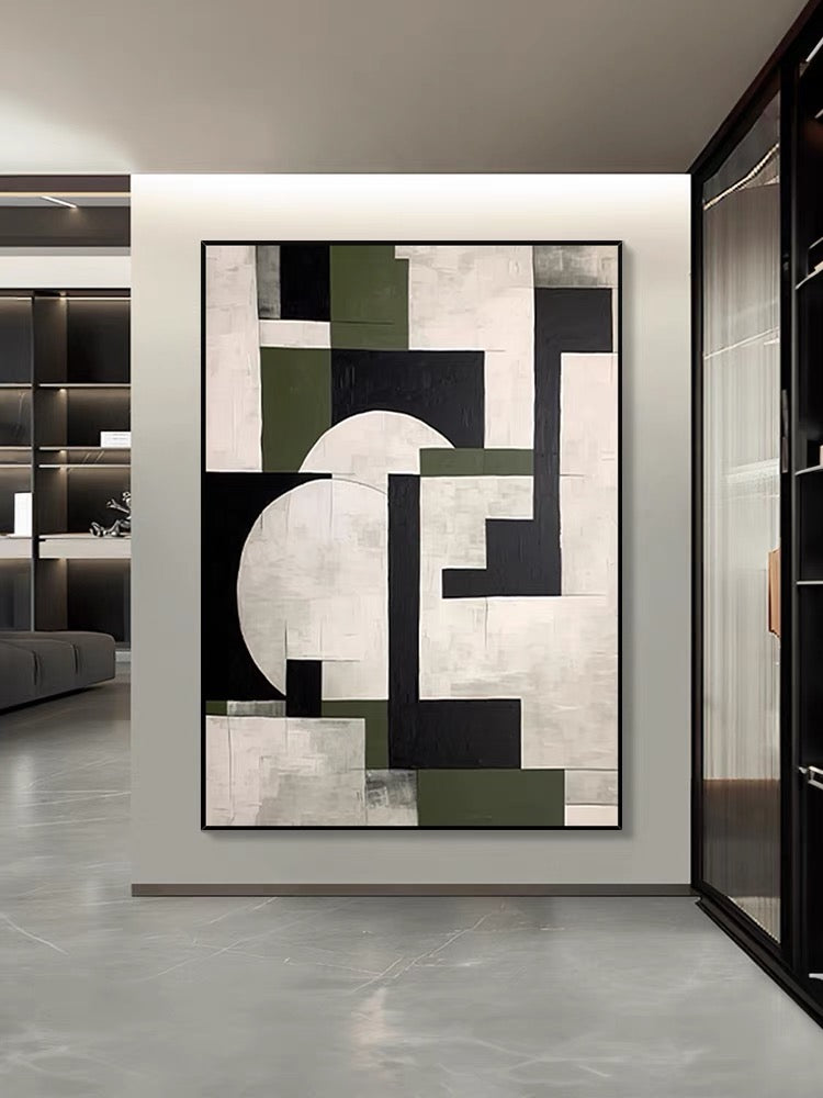 Green Geometry Abstract Art - Hand Painting