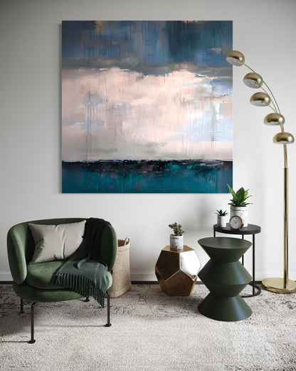 Beneath the Verdant Horizon, winter seascape by John Rey U. in soothing colors, enhancing modern decor.