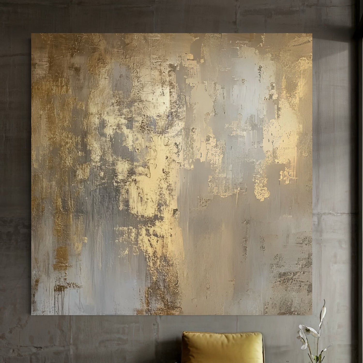 Hand-painted wall art by Kline Collective® in gold and neutral hues, ready to elevate your space.