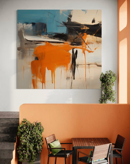 Molten Fury wall art by Kline Collective, hand-painted, vibrant orange, modern decor, ready to hang.