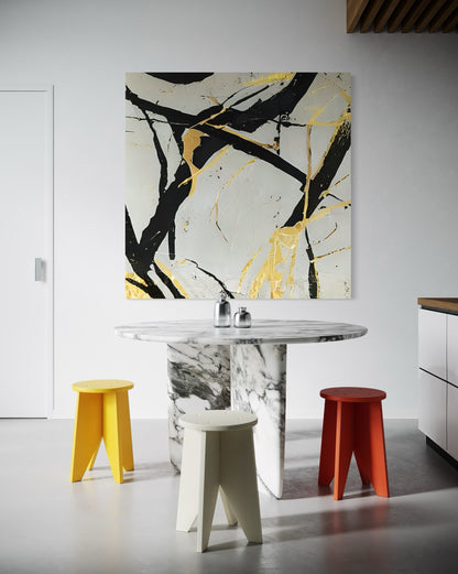 Hand-painted Noir and Gold Harmony art by Kline Collective, enhancing modern dining space with vibrant colors.