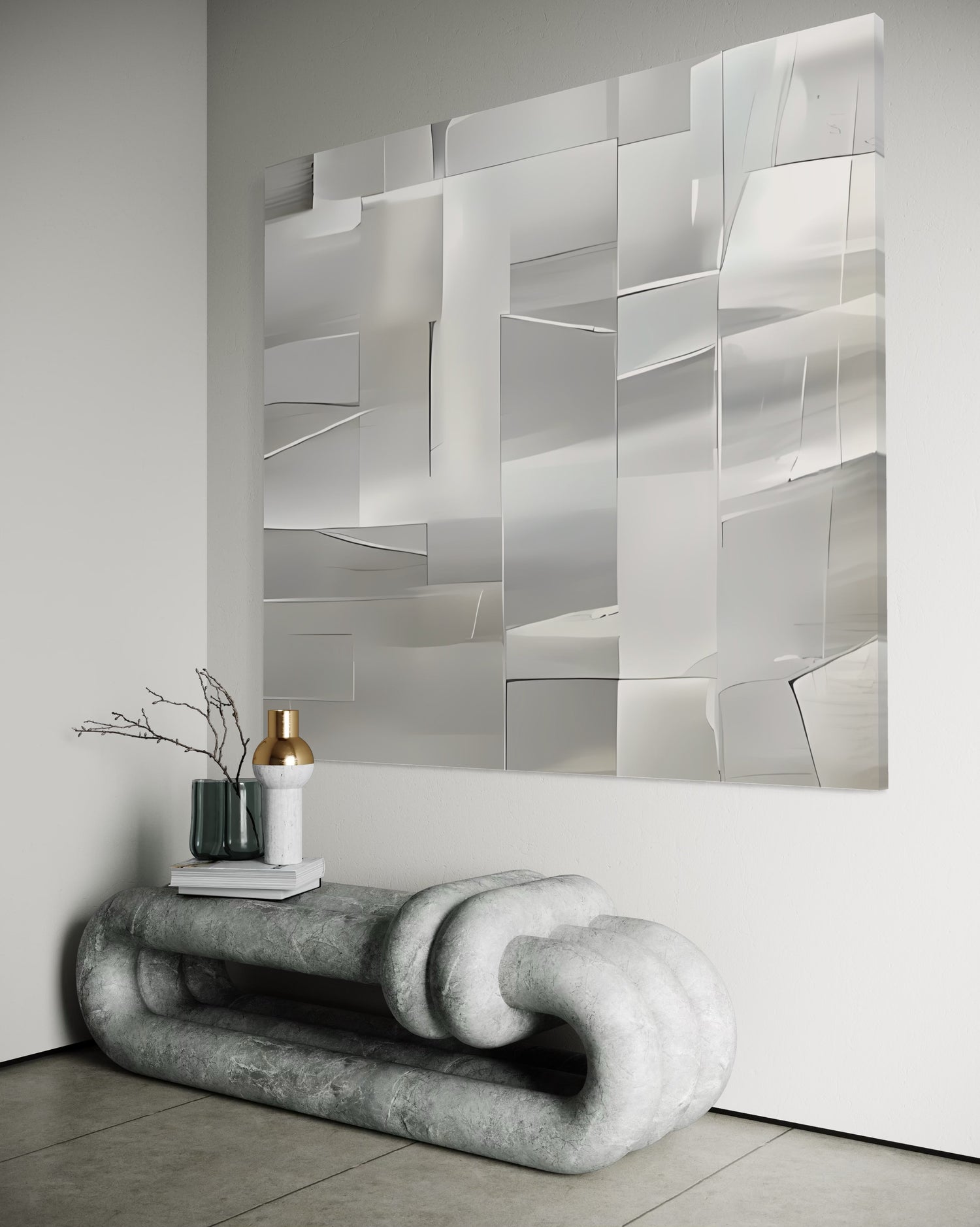 Hand-painted wall art by Kline Collective® featuring polished lines, enhancing modern interiors with style.