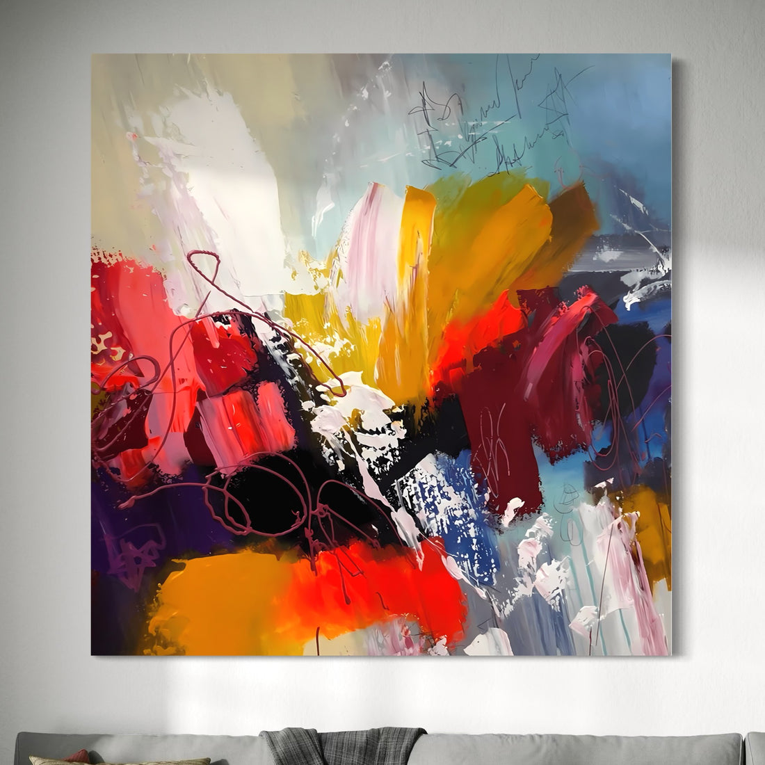 Prismatic Madness wall art by Kline Collective, vibrant hand-painted canvas, ready to hang, adds vitality to any space.