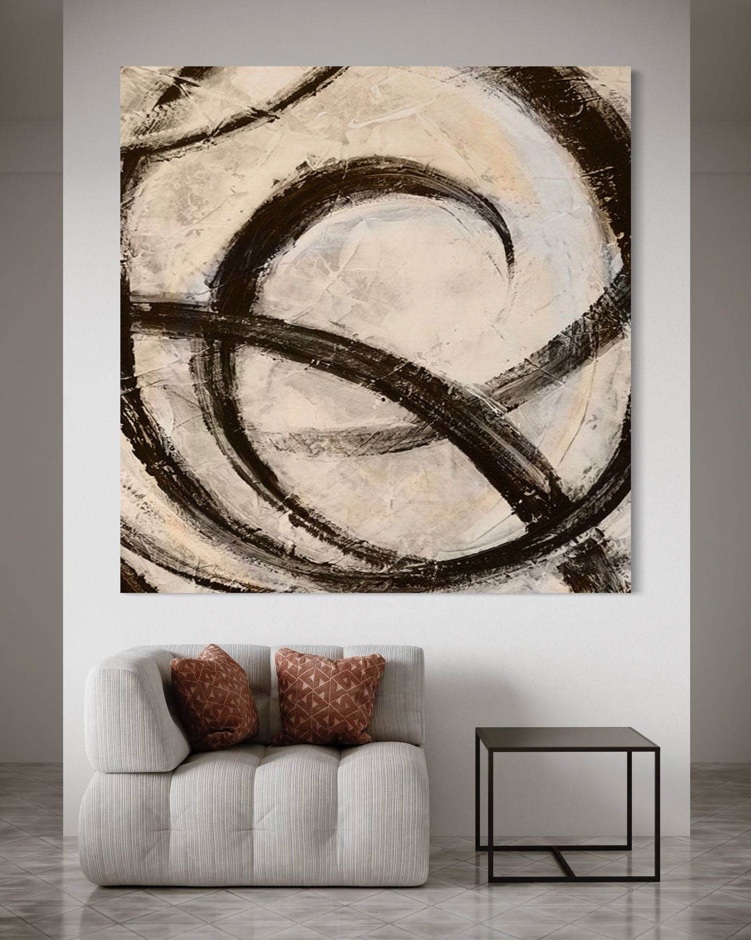 Hand-painted abstract wall art by John Rey U., designed to enhance and elevate interior spaces.