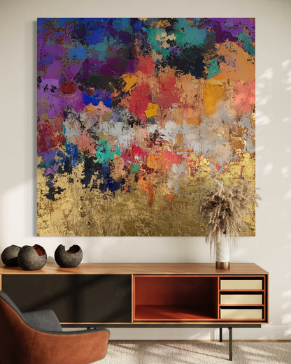 Vibrant hand-painted wall art by Kline Collective, adding color and vitality to modern home interiors.