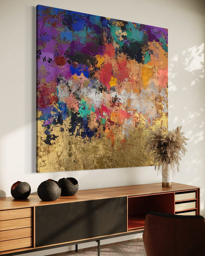 Vibrance and Valor hand-painted wall art by Kline Collective® adding color and vitality to modern interiors.