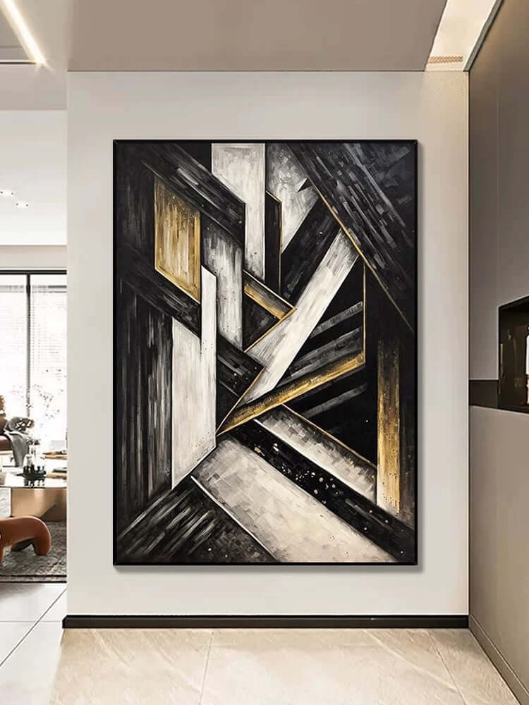 Arte murale testurizzata geometrica nera e dorata