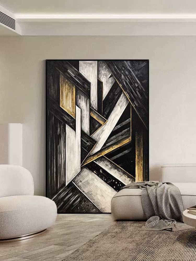 Black and Golden Geometric Textured Wall Art