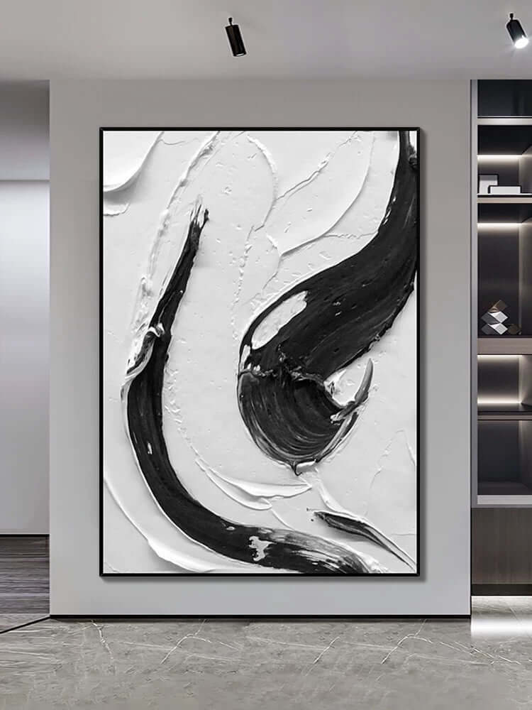 Black and White Swirl Textured Wall Art - Hand Painting