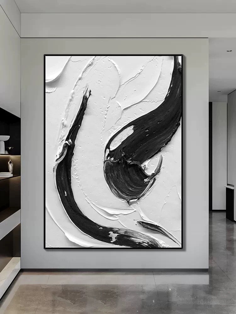 Black and White Swirl Textured Wall Art