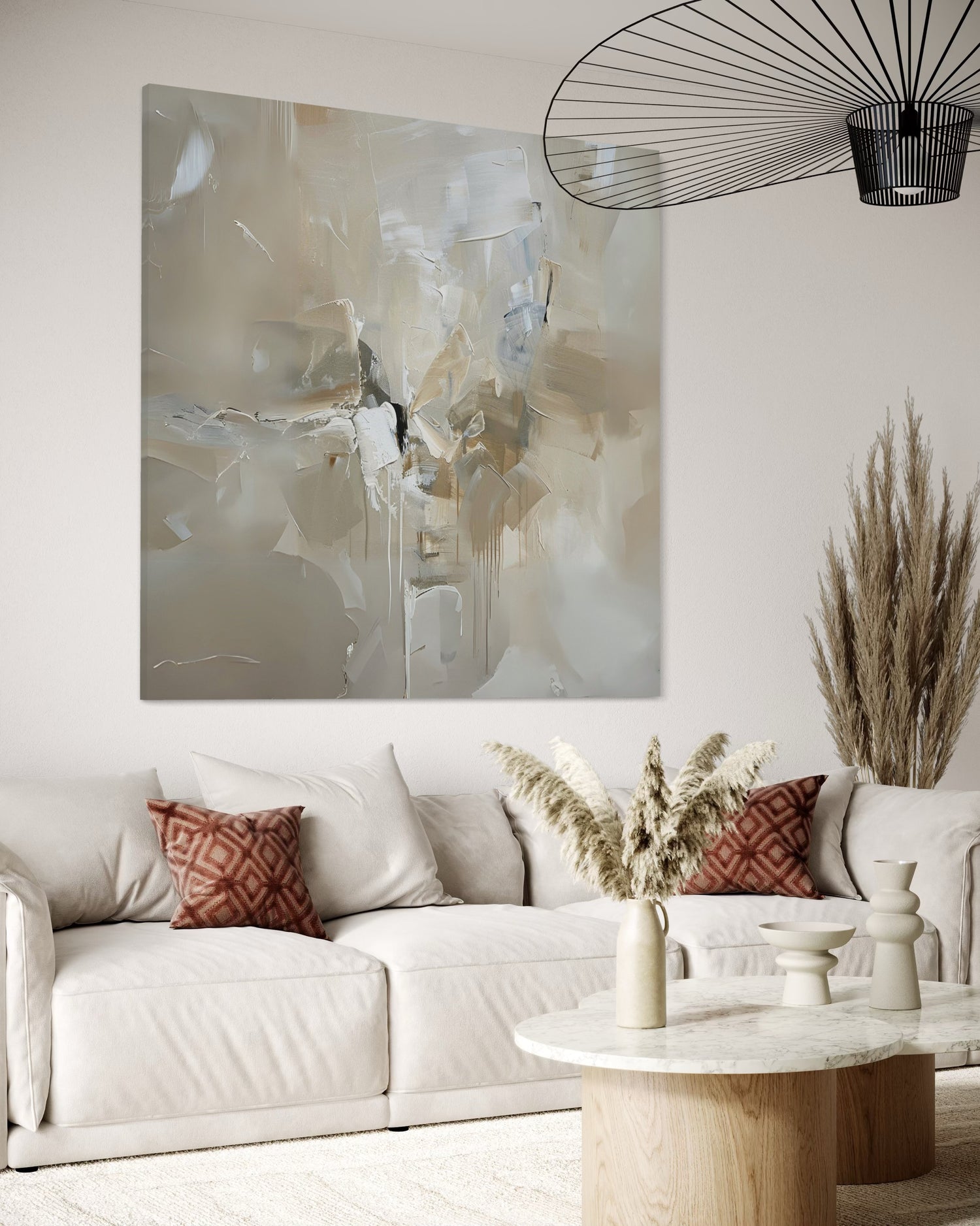 Whispers of Ash 2 hand-painted wall art by Kline Collective, enhancing cozy living spaces with modern elegance.