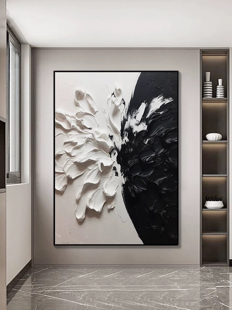 Black and White Floral Style Textured Wall Art