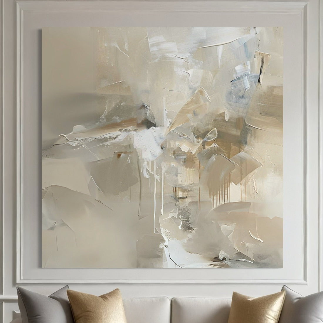 Hand-painted abstract wall art in neutral tones by John Rey U, enhancing home decor with elegance and style.