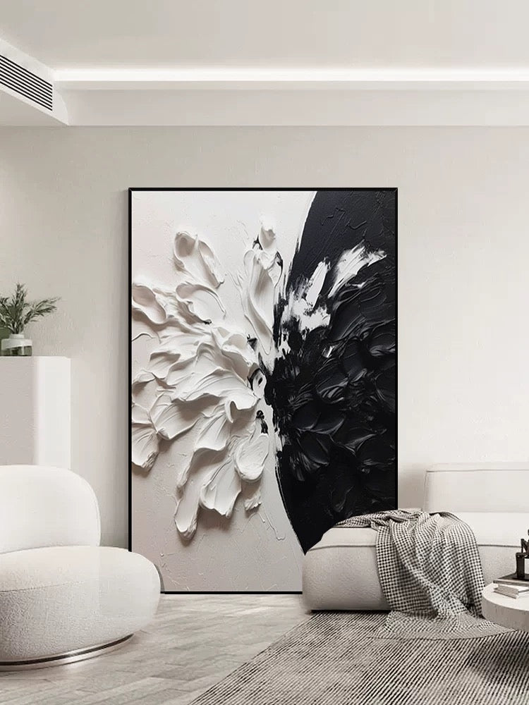 Black and White Floral Style Textured Wall Art