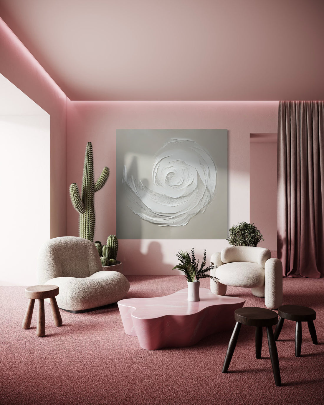 Zen Markings wall art by Kline Collective, featuring hand-painted rose design in modern, minimalist interior.