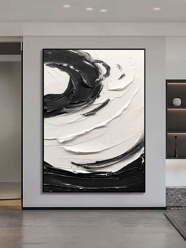 Black and White Swirling Textured Oil Painting