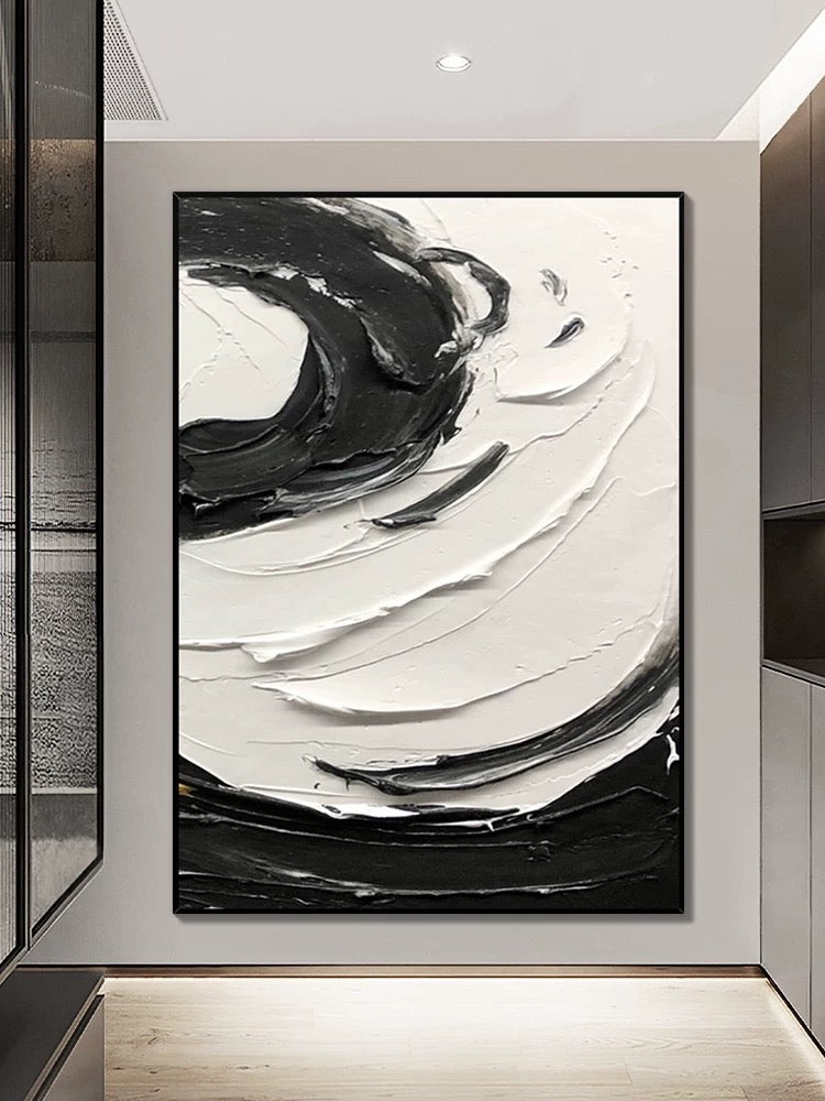 Black and White Swirling Textured Oil Painting