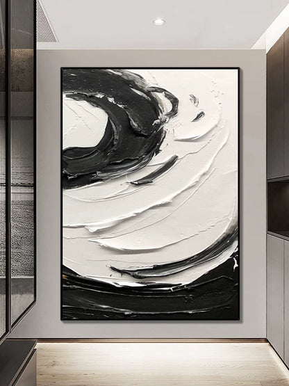Black and White Swirling Textured Oil Painting