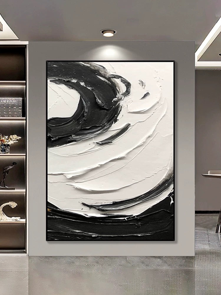 Black and White Swirling Textured Oil Painting