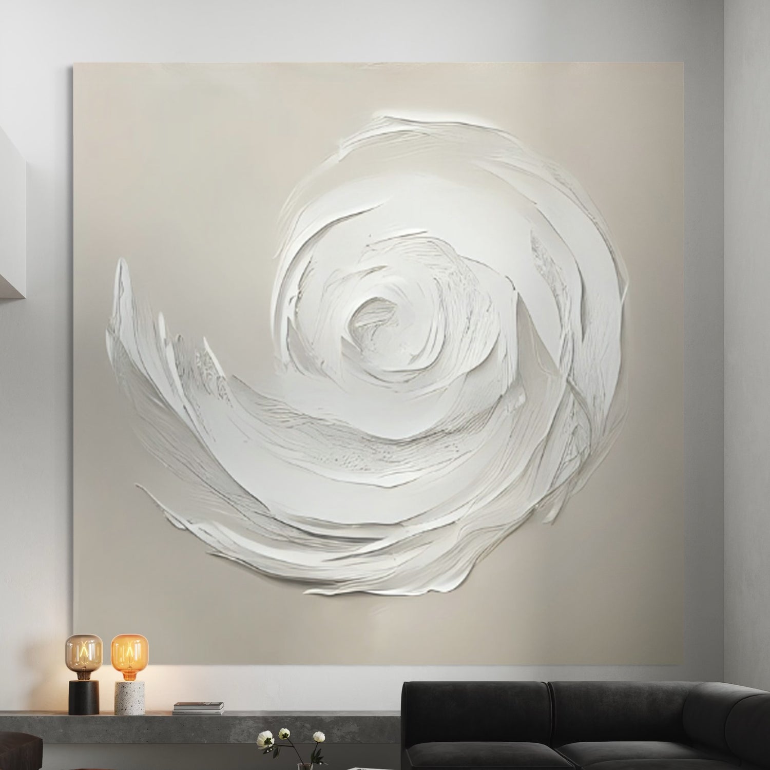 Hand-painted spiral wall art by John Rey U, featuring non-toxic acrylic on canvas, curated by Kline Collective.