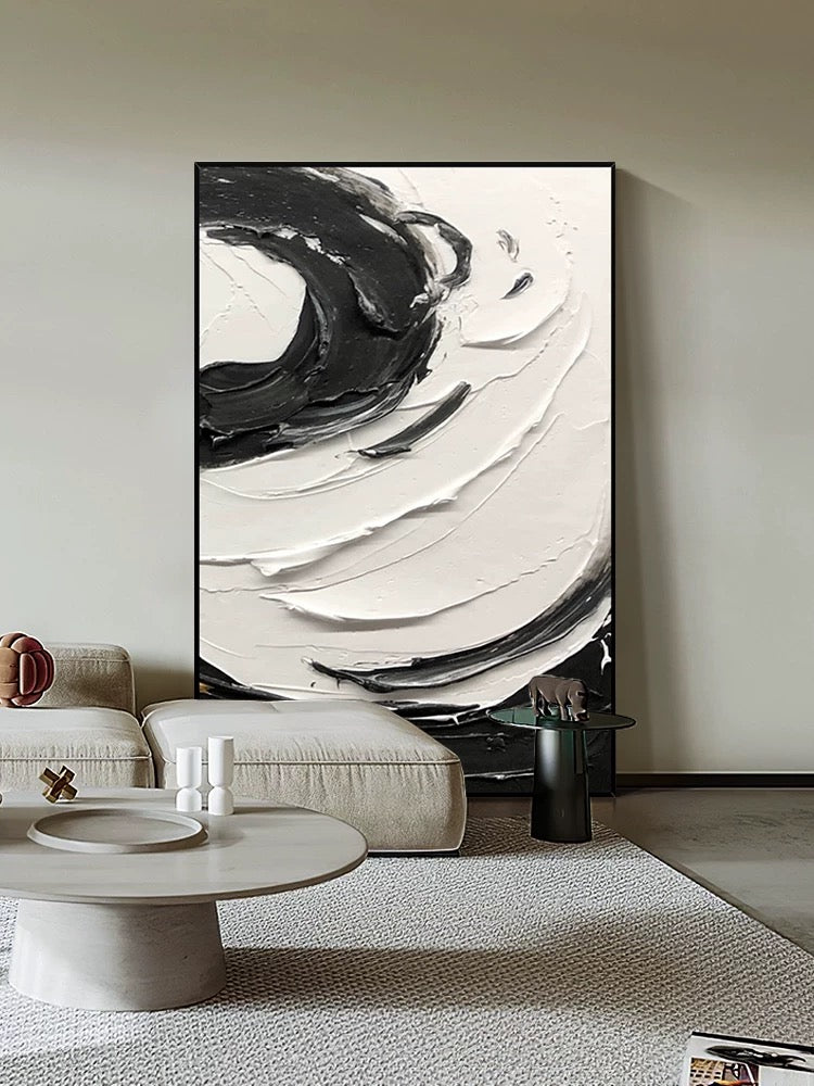 Black and White Swirling Textured Oil Painting