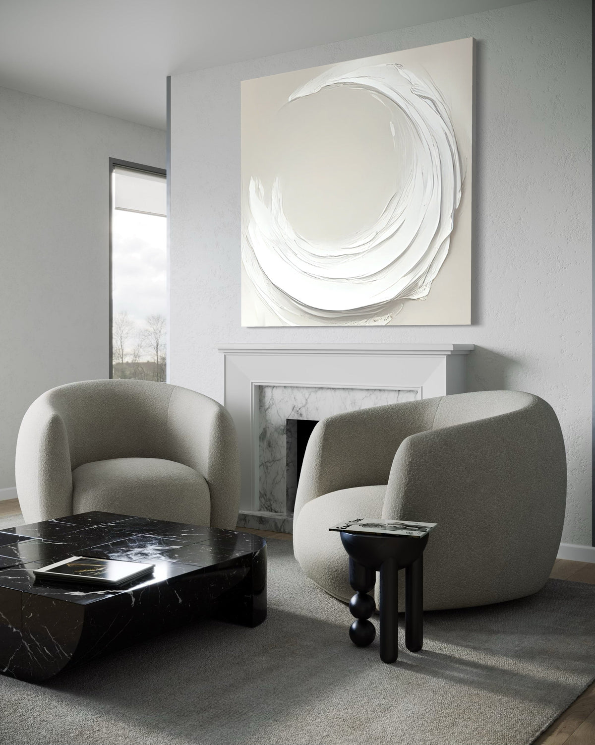 Zen Markings 2 wall art by John Rey U, hand-painted on canvas, enhancing modern living spaces with elegance. Arte de pared crema