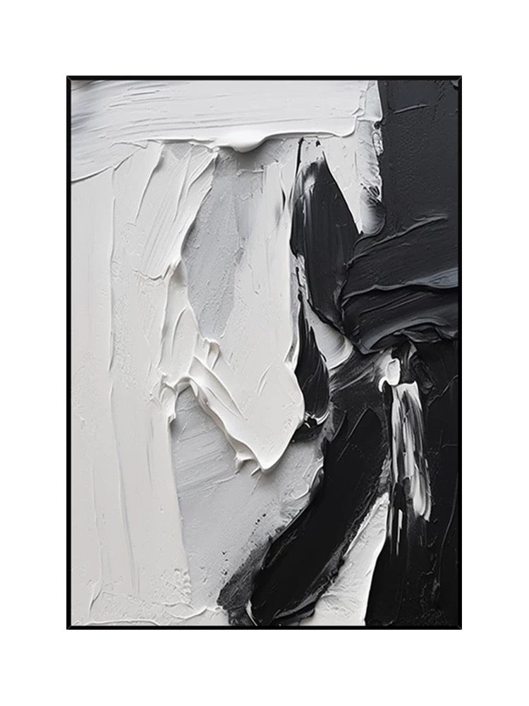 Elegant Black and White Textured Oil Painting