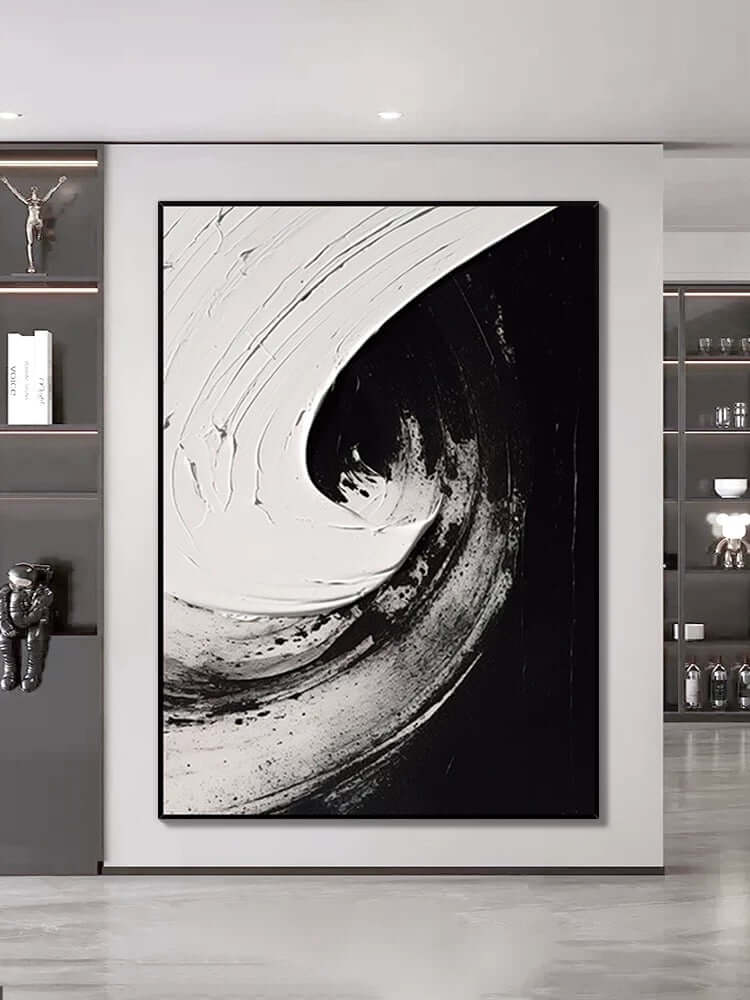 Black and White Swirl Oil Painting - Hand Painting