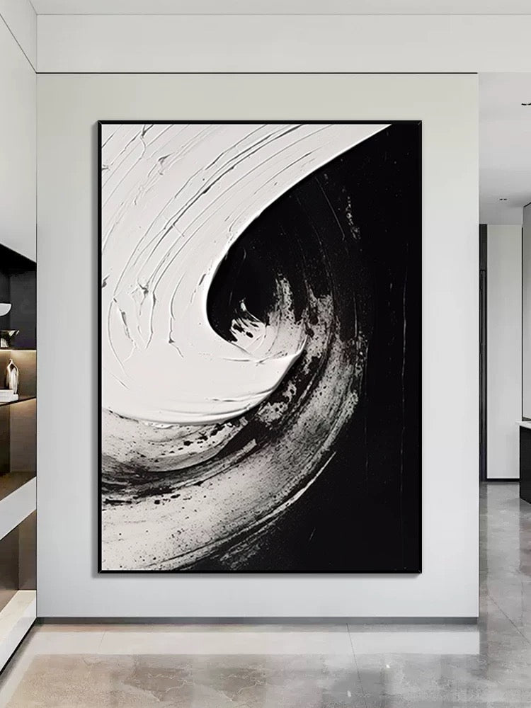 Black and White Swirl Oil Painting
