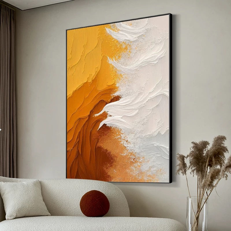 Orange Sun and Sea Textured Painting