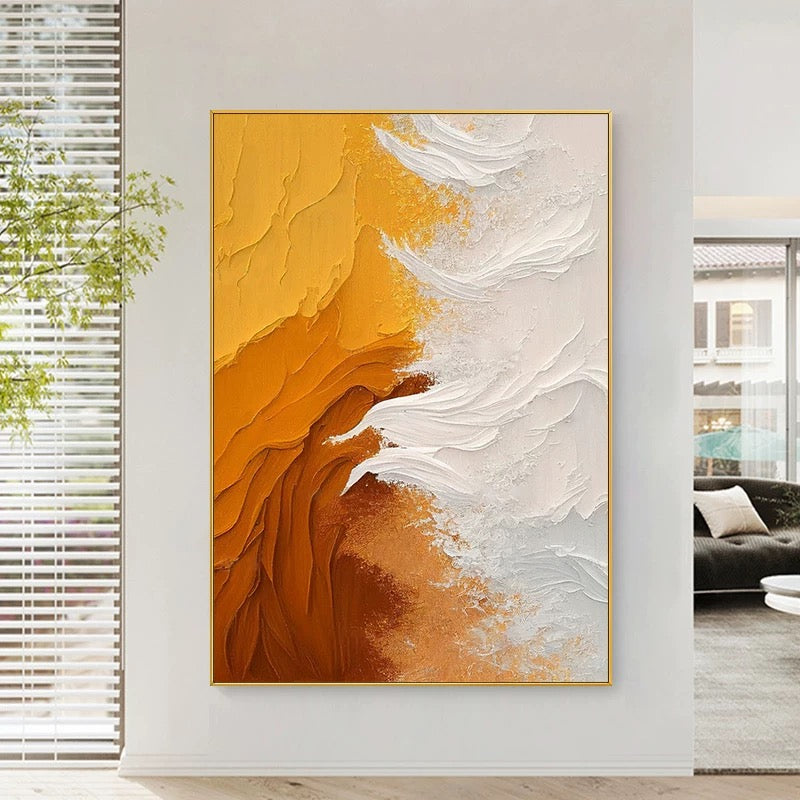 Orange Sun and Sea Textured Painting
