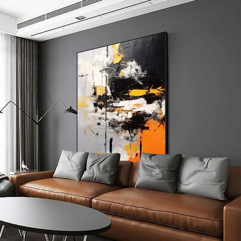 Luxury Orange - Hand Painting Goldene Wandkunst