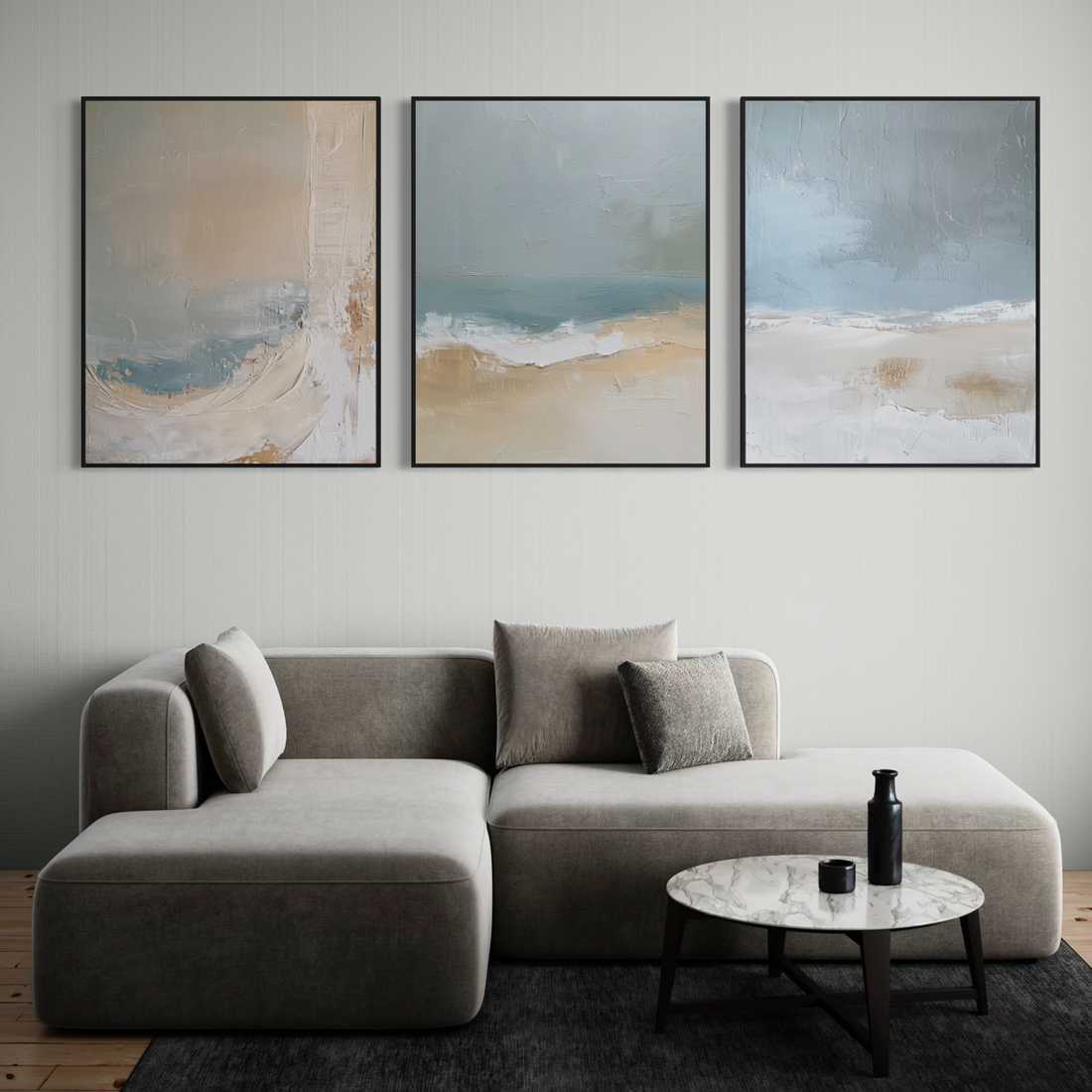 Blue Ocean Abstract Triptych - Hand Painting