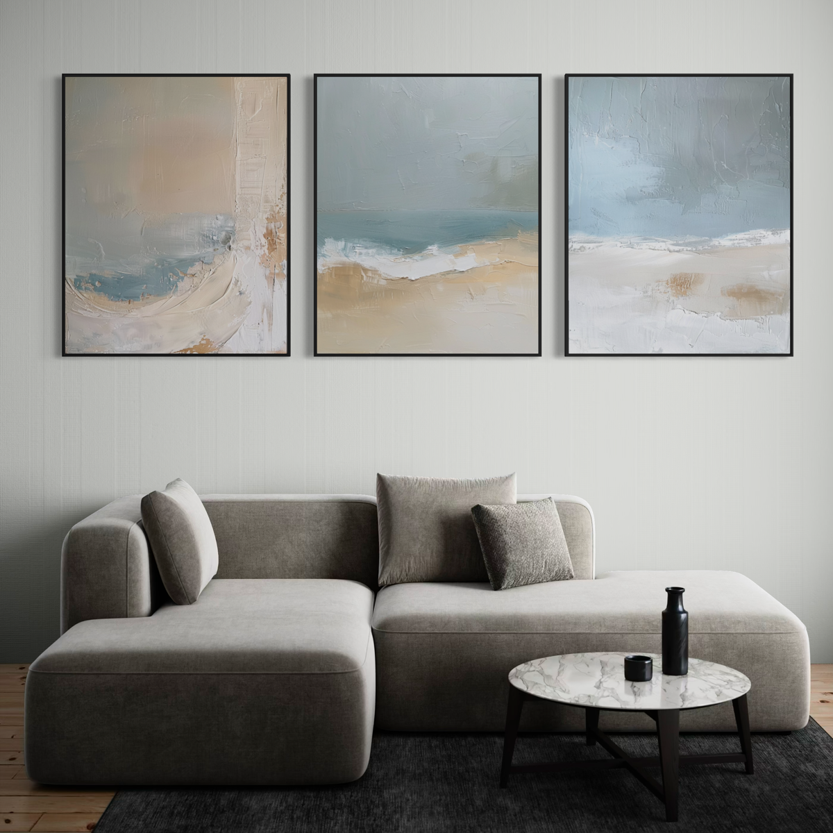 Blue Ocean Abstract Triptych - Hand Painting