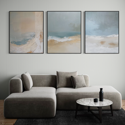 Blue Ocean Abstract Triptych - Hand Painting