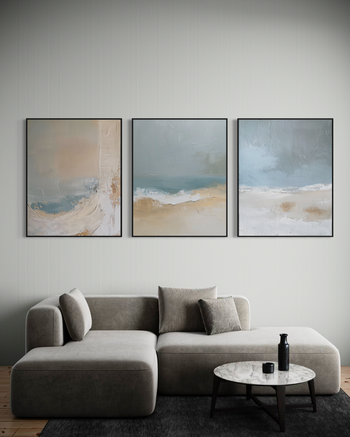 Blue Ocean Abstract Triptych - Hand Painting Pinturas de arte abstracto