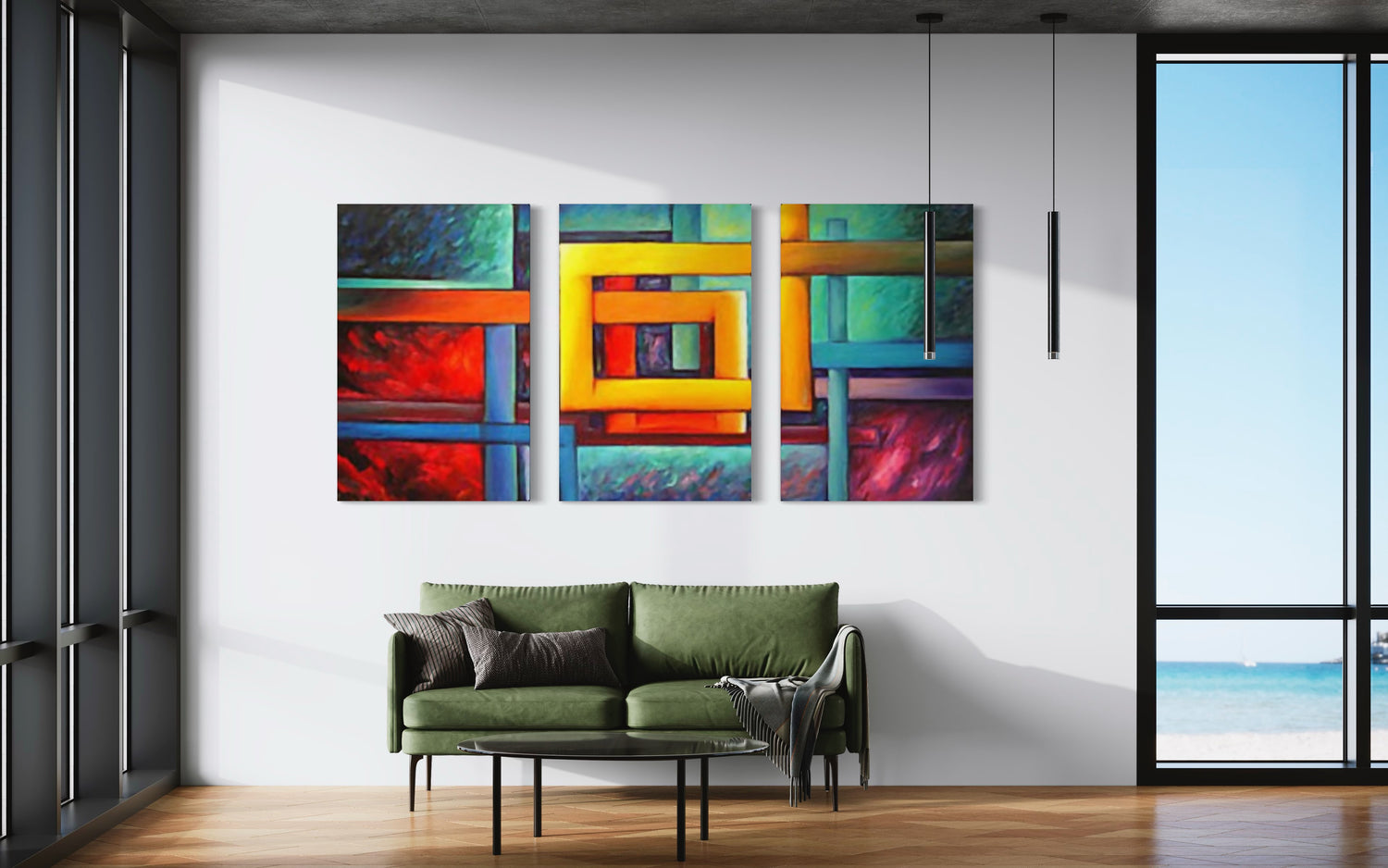 Abstract Colorful 3 Panel colorful Wall Art