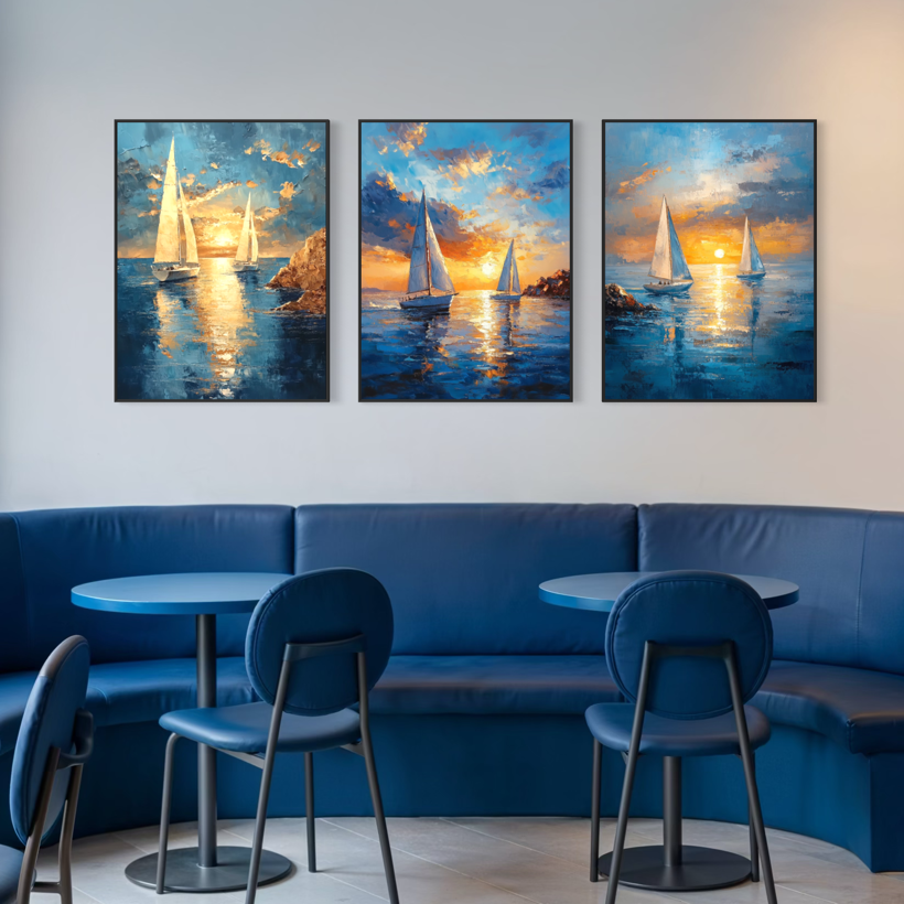 Boats Sunset Triptych